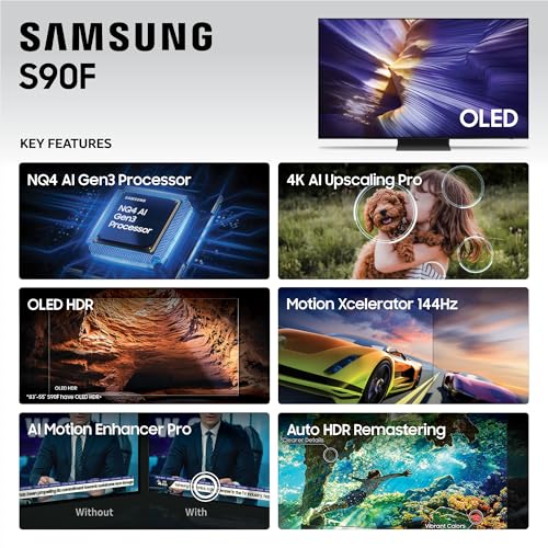 Samsung 55-Inch Class OLED S90F 4K Smart TV (2025 Model) NQ4 AI Gen3 Processor, 4K AI Upscaling Pro, OLED HDR +, Motion Xcelerator 144Hz, Samsung Vision AI, Alexa Built-in