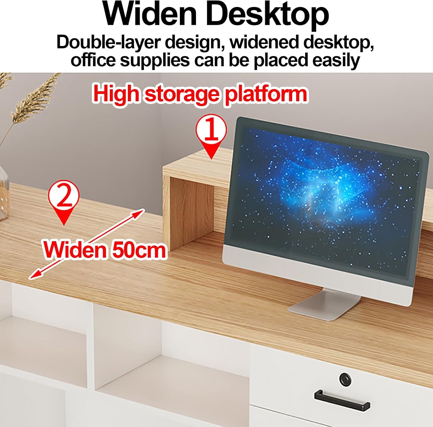 Reception Room Tables with LED Lights, Checkout Counter Desk, Front Counter Desk with Lockable Drawers, Modern Large Counter Table, for Salon Store Shop Clinic Office Retail Lobby Beauty (C 1)