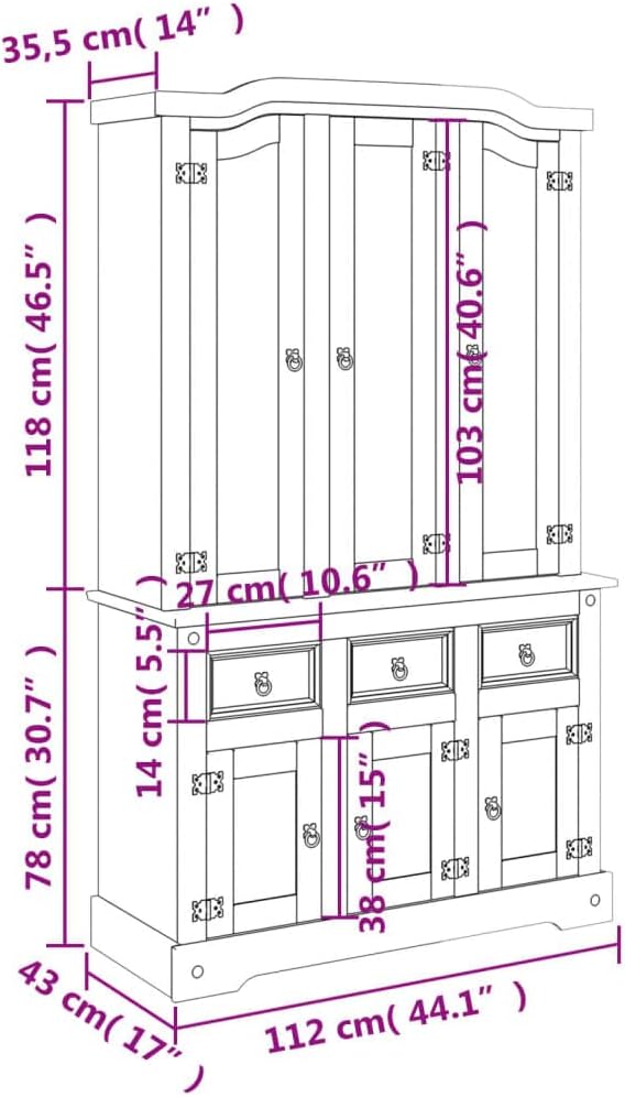 Kitchen Pantry Storage Cabinet, Freestanding Hutch Cabinet Buffet Cupboard, Utility Pantry with 3 Drawers and 6 Doors, Tall Kitchen Cabinet for Dining Room, White 44.1"x16.9"x77.2"