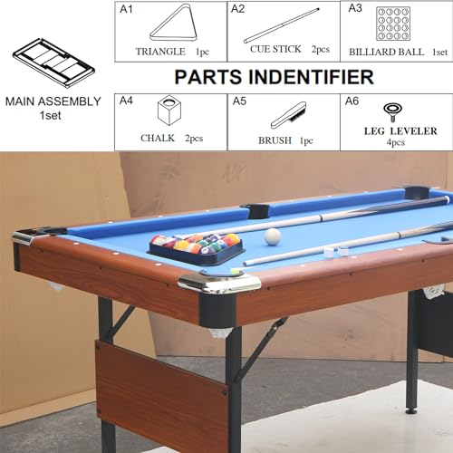 5.5 Ft Billiard Table-Portable Pool Table-Pool Arcade Game Table w/ 1 Set of 1-7/8" Billiard Balls,1 Pcs Brush, 2 Pcs Chalk,2 Pcs Cue Sticks for Living Room,Play Room,Game Room