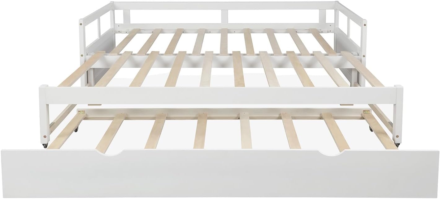 Extending Daybed with Trundle, Wooden Daybed with Trundle, White
