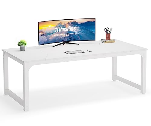 Tribesigns Modern Computer Desk, 63 x 31.5 inch Large Executive Office Desk Computer Table Study Writing Desk Workstation for Home Office, Spliced Desktop, White