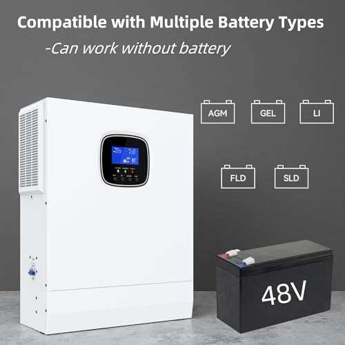 5000W Solar Inverter 48V to 120V, Pure Sine Wave Power Inverter 5kW Built-in 80A MPPT Charger, Max.PV Input 5.5kW,500V,22A, Work w/ 48V Lead Acid/Lithium Batteries for Home,RV,Truck