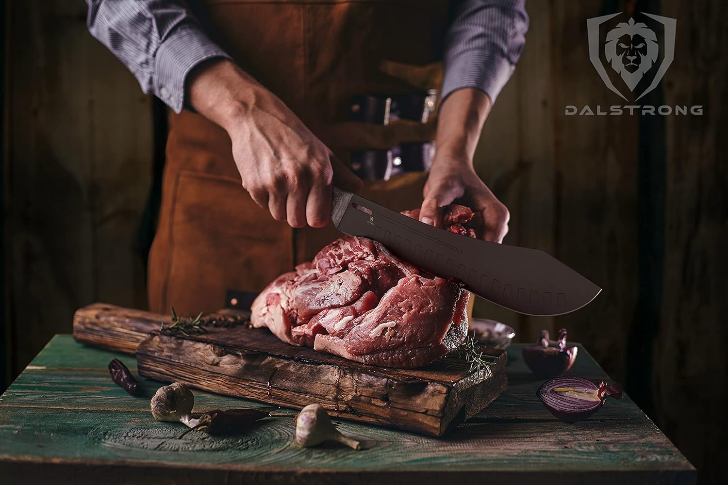 DALSTRONG Bull Nose Butcher Knife - 10 - Delta Wolf Series Knife - Ultra-Thin & Zero Friction Blade - HC 9CR18MOV Steel - Black Titanium Nitride Coating - G10 Camo Handle - Leather Sheath