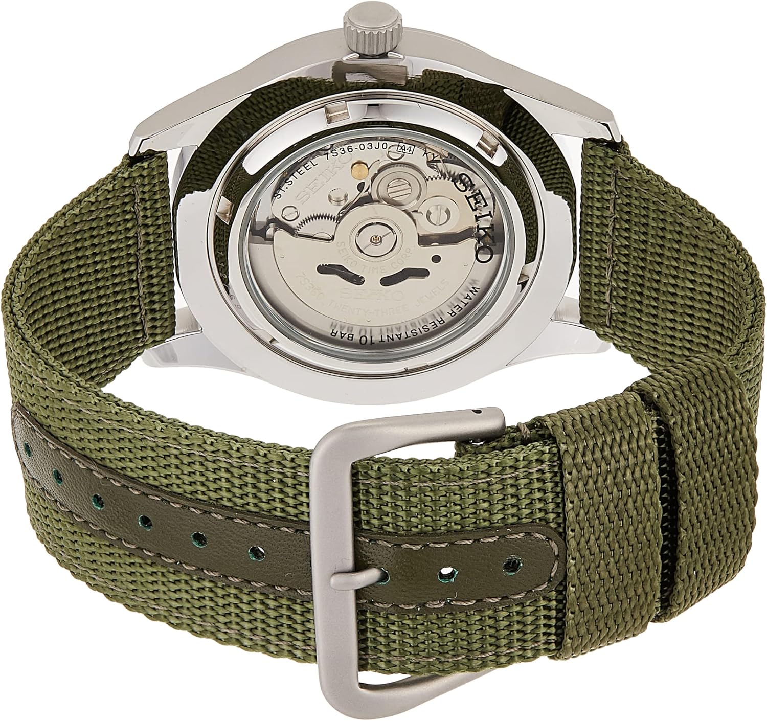 Seiko SNZG09K1 Men's Automatic Analogue Watch with Fabric Strap, Green/Green, 42 mm, Strap