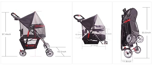 Pet Stroller Up to 55lbs Folding Lightweight Dog Stroller Cat Travel Stroller, 600D Linen Waterproof Breathable, 360° cardan Wheel, 3-in-1 Jogger Stroller for Medium Small Dogs with Basket