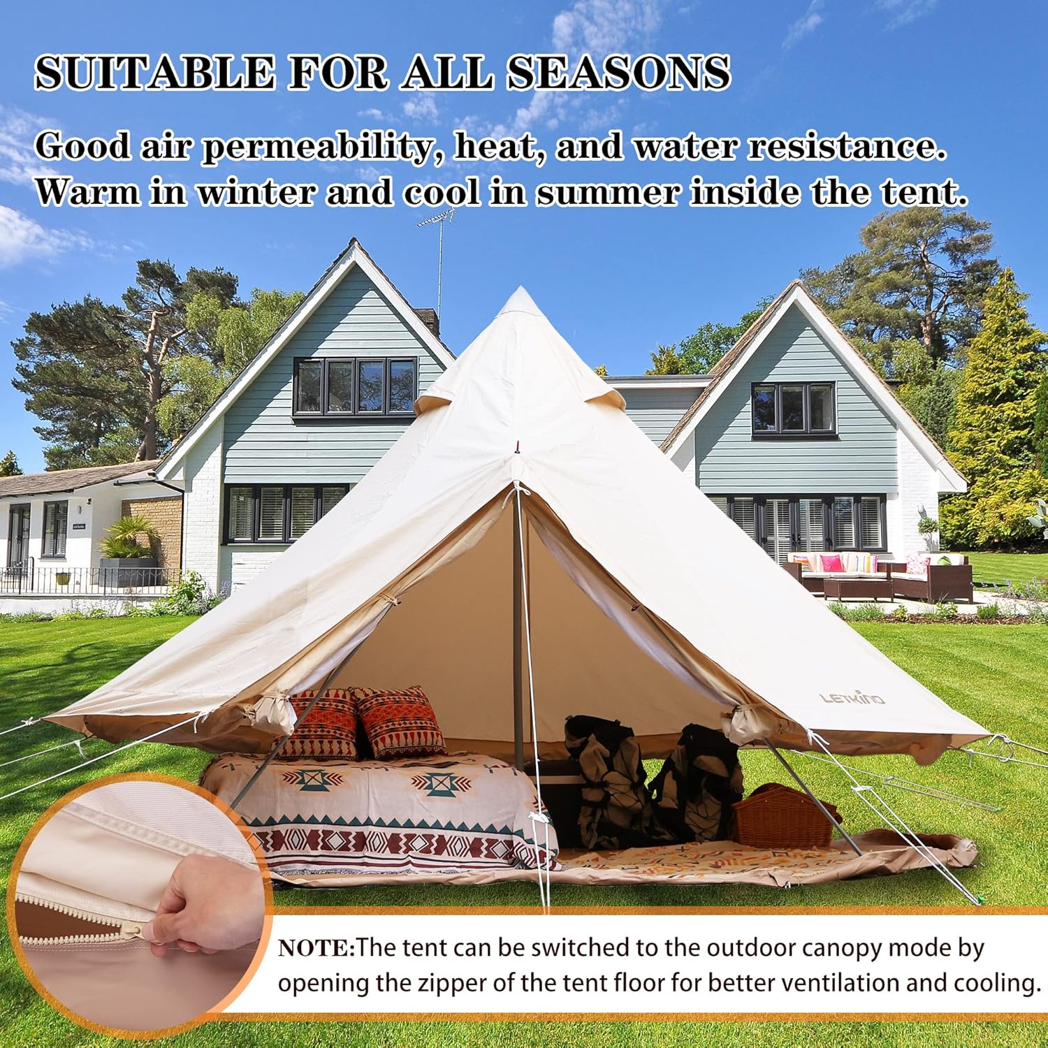 Canvas Tent with Stove Jack, 4 Season Waterproof Camping Tent 4/6 Person Luxury Outdoor Glamping Yurt for Camping, Cotton Bell Tent for Winter Camping for Hunting Party