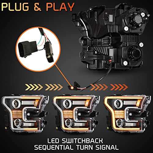 KEWISAUTO Full LED Headlights for F150 2015 2016 2017, DOT Approved LED Projector Head Lamps with Switchback DRL Dynamic Animation Sequential Turn Signal for Ford F-150 2015-2017 - 2PCS