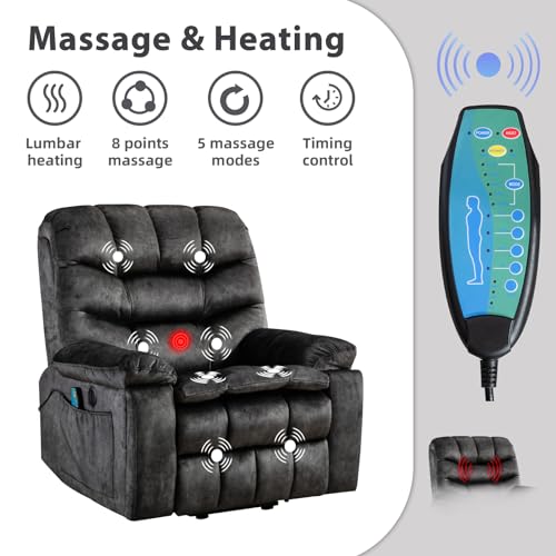 Phoenix Home Large Power Lift Recliner with Massage and Heat for Elderly, Heavy Duty & Safety Motion Reclining Mechanism, Ergonomic Electric Wider Chair with USB Port, 2 Hidden Cup Holders, Brown