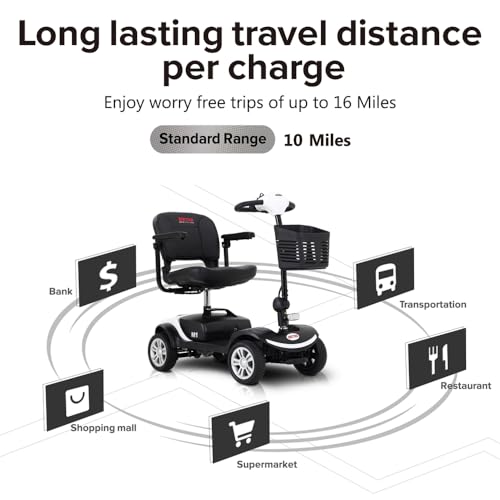 Folding Mobility Scooter for Seniors 4 Wheel Scooter for Adults Electric Medical Scooter Compact for Travel - Electric Powered Wheelchair Device - Compact Heavy Duty Mobile (Black)