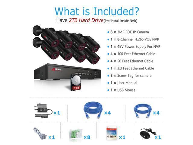 Anran 1080p Home Security Camera System Wireless Outdoor 8Channel NVR 4pcs 1TB HDD K08P5963