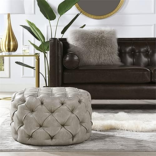 Jennifer Taylor Home Ace Round Tufted Accent Ottoman Warm Gray