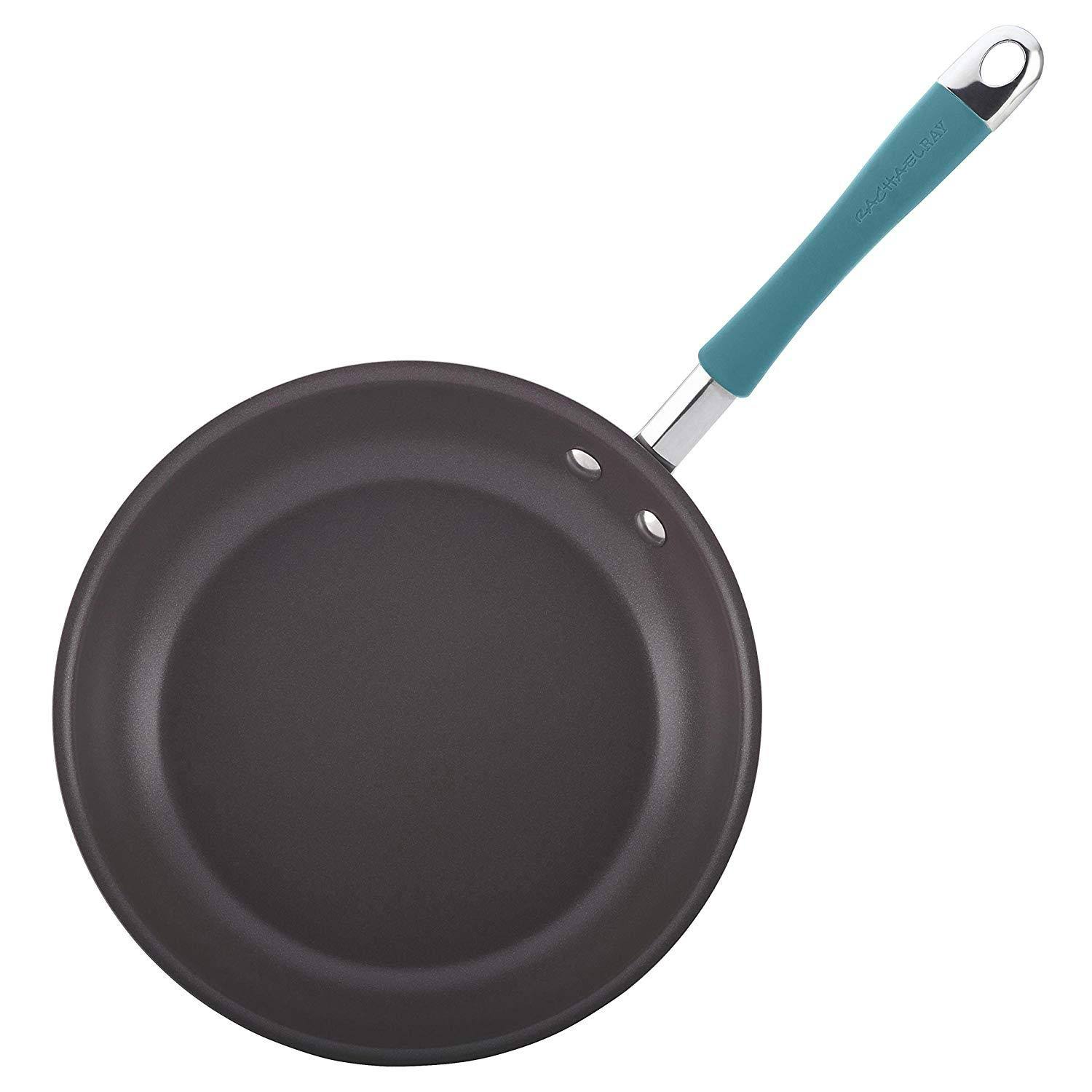 Rachael Ray Cucina 87641 12-Piece Cookware Set, Gray, Agave Blue Handles