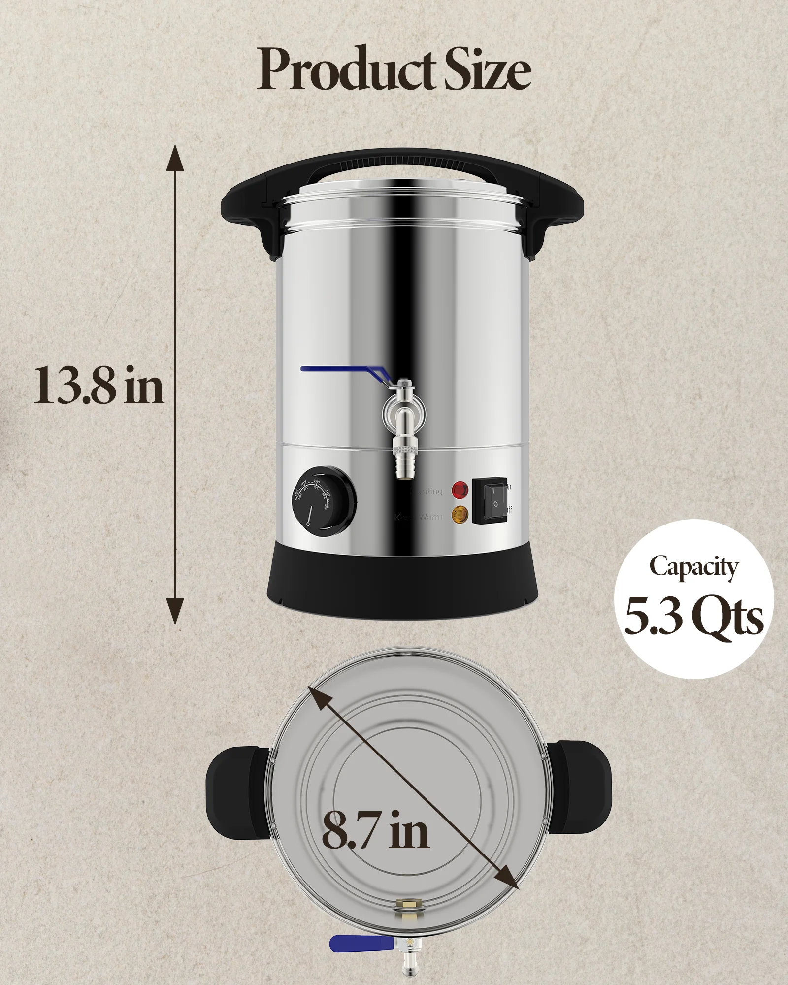 Goldensoil Wax Melter for Candle Making, [5 Qts] Electric Wax Melter, Large Electric Candle Wax Melting Pot with Temp Control and Pour Spout for Small-Scale Commercial or Home Use
