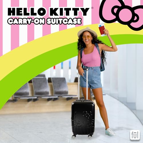 FUL Hello Kitty 21 Inch Carry On Luggage, Molded Hardshell Rolling Suitcase with Spinner Wheels, Black