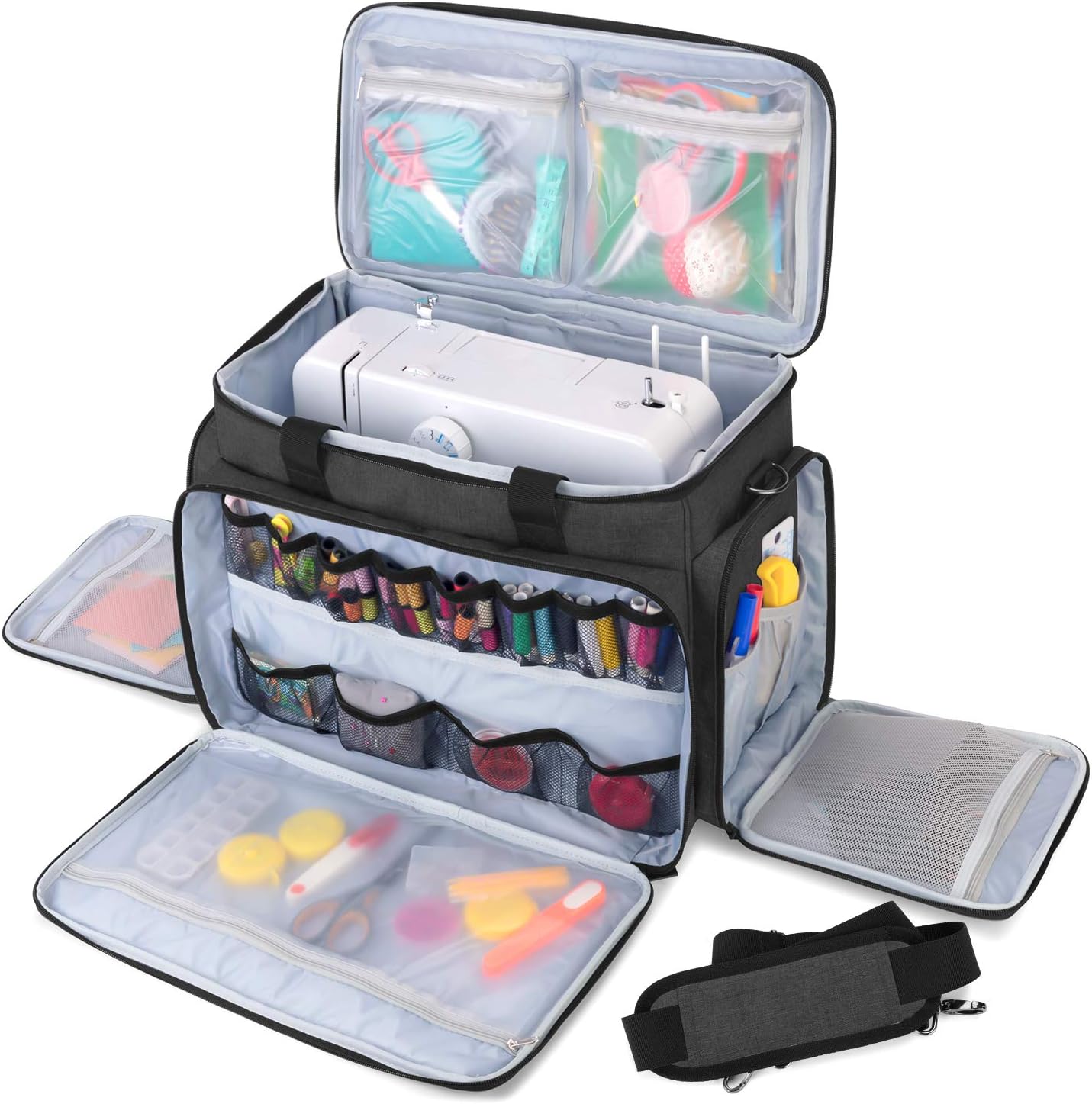 Luxja Sewing Machine Case with Detachable Dolly, Rolling Sewing Machine Tote with Removable Bottom Pad (Fits for Most Standard Sewing Machines), Gray Dots (Patented Design)