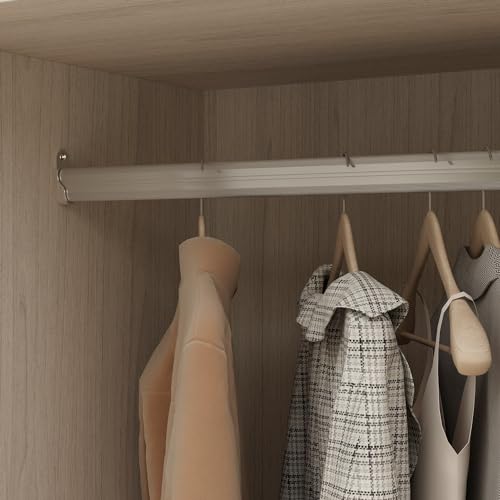 Hitow Large Wardrobe Cabinet, Wooden Armoire Closet with Frosted Glass Doors, Bedroom Wardrobe with 2 Drawer & Hanging Rod for Storage Organize, Wood Grain (63" W x 19.7" D x 70.9" H)
