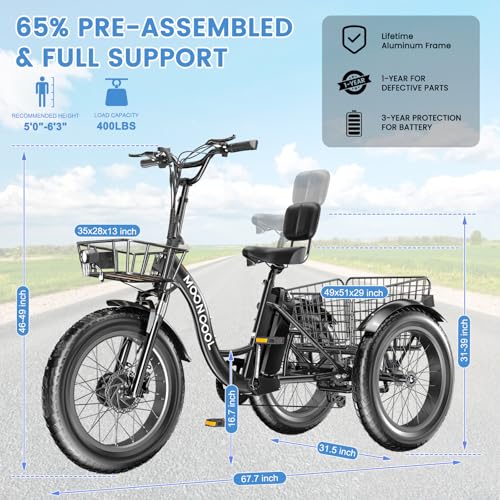 MOONCOOL Electric Tricycle Trike for Adults 350W 36V Removable Battery 24/26 Inches 7 Speeds 3 Wheels Electric Bikes Bicycle for Adults, Three Wheel Electric Cruiser Tricycle