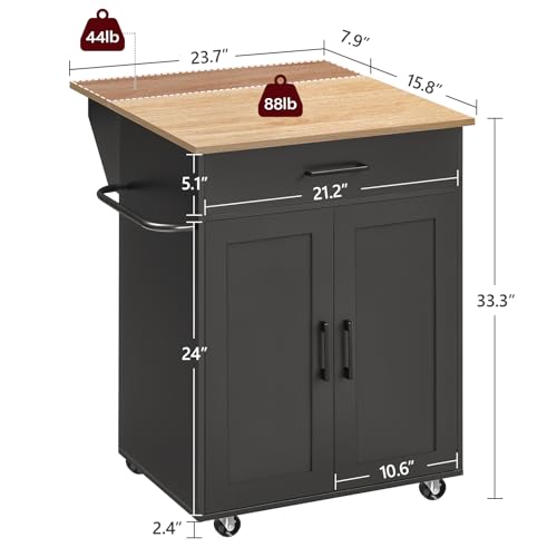 Kitchen Island on Wheels with Drop Leaf, Folding Countertop Kitchen Island Cart, Kitchen Island Table with Towel Rack, Drawer, for Kitchen, Dining Room, White and Natural KINW12501