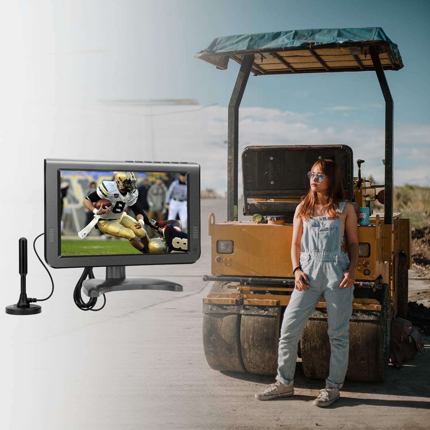 10.6 inch, Portable TV with Rechargeable Battery TV, Built-in ATSC Digital Tuner, USB/TF Card Slot and AV/HDMI Port