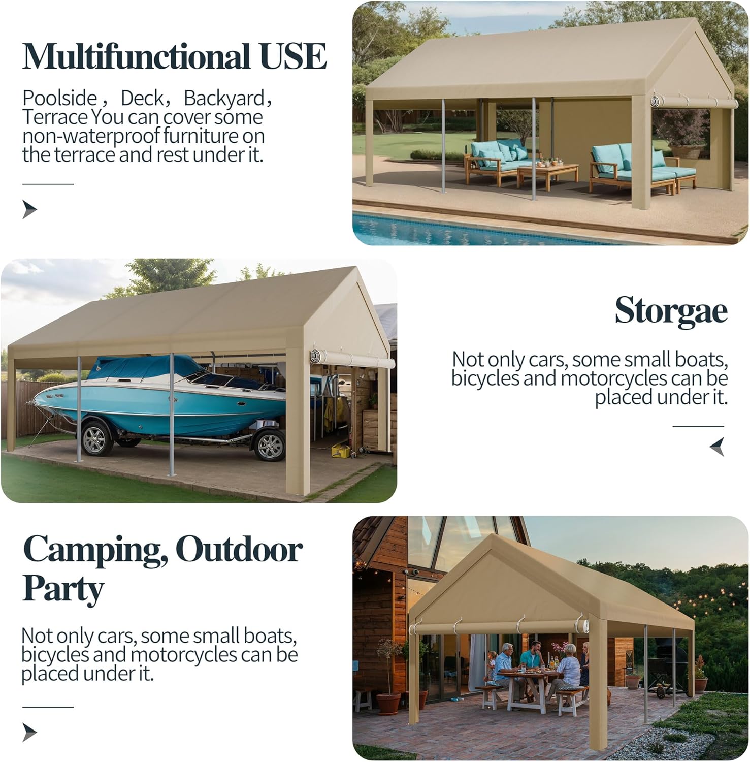 Shintenchi 12x18.5ft Heavy Duty Carport, Portable Garage with Removable Sidewalls, Doors and Ventilated Windows, All-Season Tarp for Car, UV Resistant Waterproof Carport Canopy for Outdoor (Khaki)