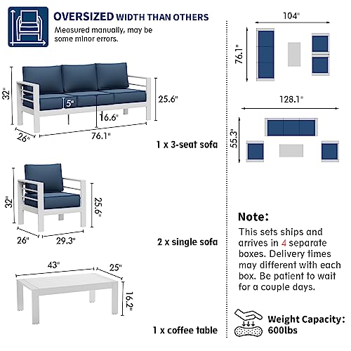 UDPATIO 8 Piece Aluminum Patio Furniture Set, Oversized Modern Outdoor Furniture Set with Olefin Fabric Cushion for Patio Deck Backyard, Dark Grey(with Waterproof Covers)