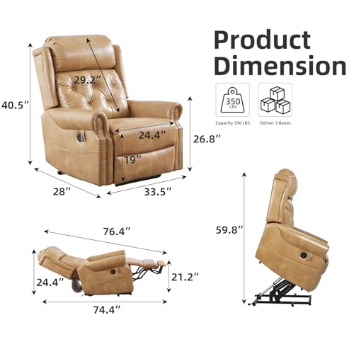 Oversized Power Lift Recliner Chair for Elderly, Extra Wide Lift Chair with Masssage and Heat, Chenille Electric Recliner Chairs for Big and Tall, USB Ports, Coffee