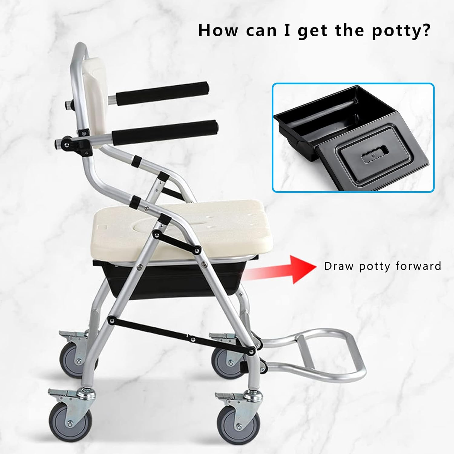 Shower Chair with Wheels and Footrest, Commode Wheelchair, Shower Wheelchairs for The Disabled, Commode Chair for The Elderly, Commode Toilet Chair with Wheels
