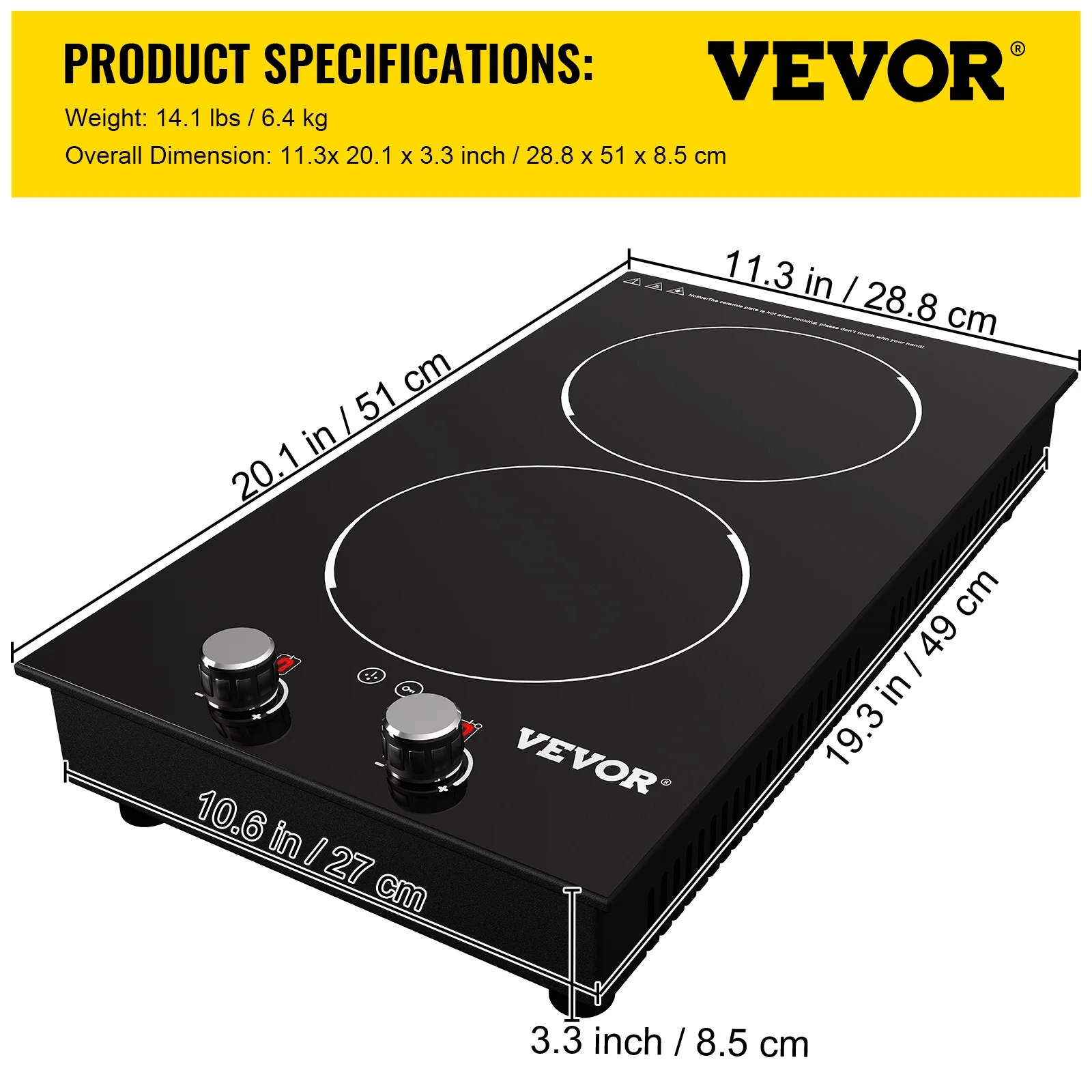 BENTISM Electric Induction Cooktop Built-in Stove Top 11in 2 Burners 120V