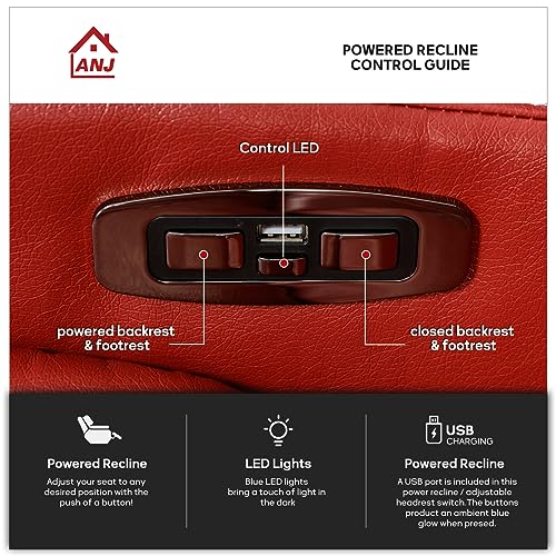 ANJ Power Home Theater Seating, PU Leather Electric Recliner Chair with Powered Headrest, Dual Motors Movie Reclining Chairs with LED Lights,USB Port, Cup Holders, Hidden Arm Storage (Brown)