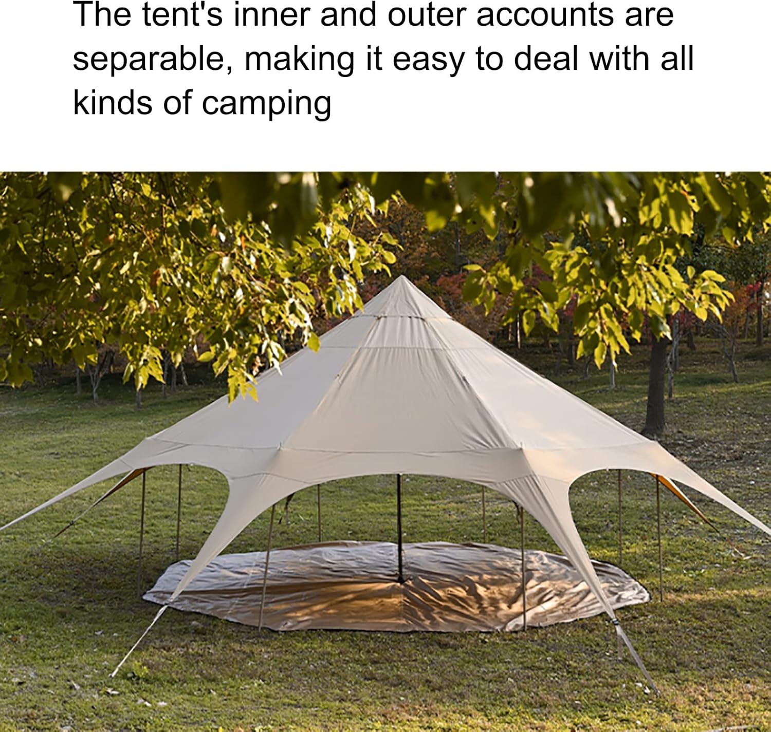Outdoor Waterproof Cotton Canvas Tent, 4 Season Family Camping Bell Tent 8-10 Person with Stove Jacks for Glamping and Festivals and Human Shelter for Inhabiting or Leisure (Beige)