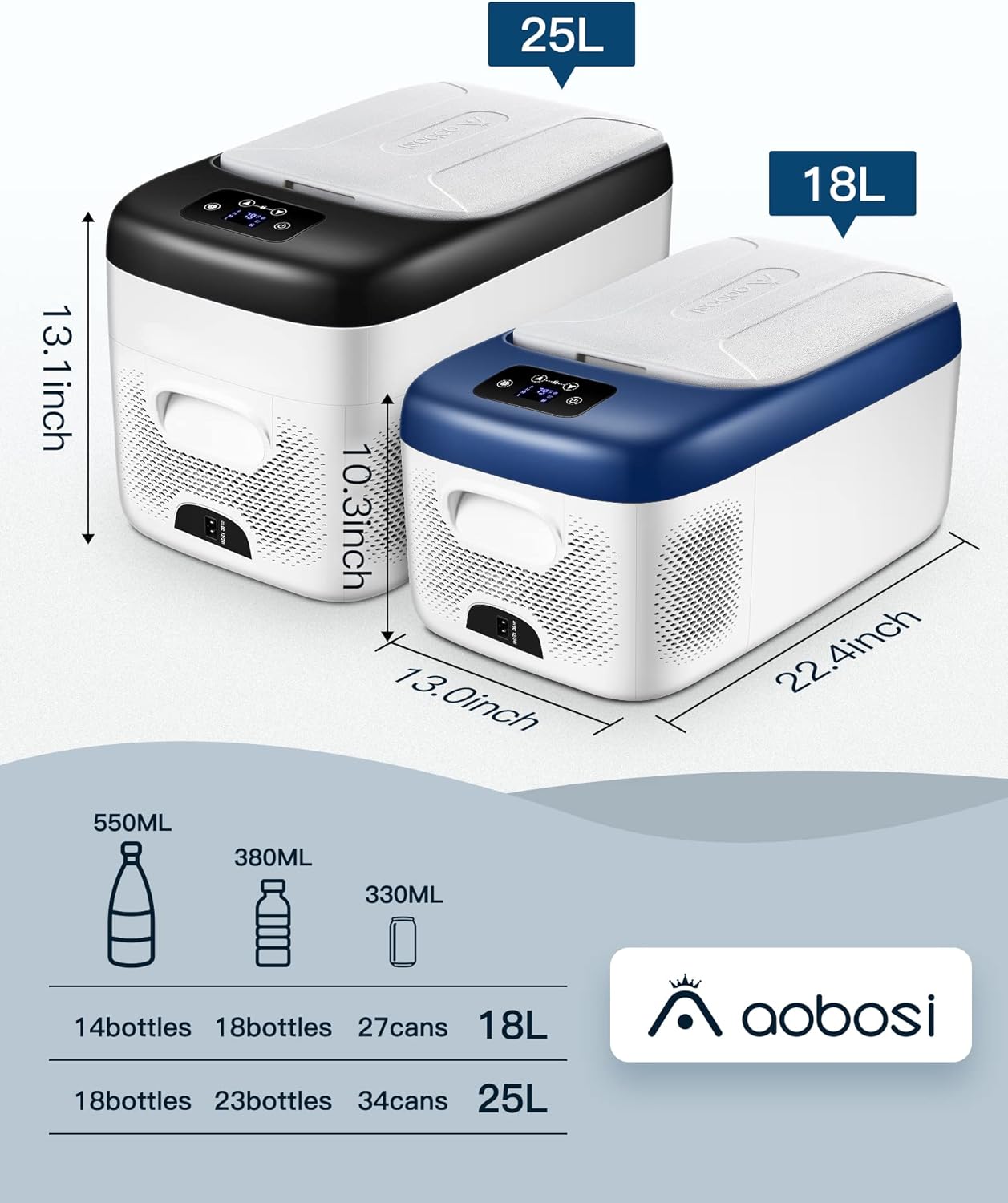 AAOBOSI 12 Volt Car Refrigerator Freezer 27 Quart (25L) RV Portable Refrigerator Freezer APP Control Car Fridge -4℉-68℉ Electric Compressor Cooler 12/24V DC & 100-240V AC for Car, Camping,Truck,RV and Home Use