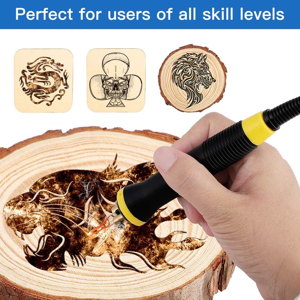 Professional Pyrography Tool Kit 60W Upgraded Wood Burning Kits with 20pcs Pyrography Wire Tips Digital Adjustable Pyrography Machine for Wood and Gourd（Duble Pen）