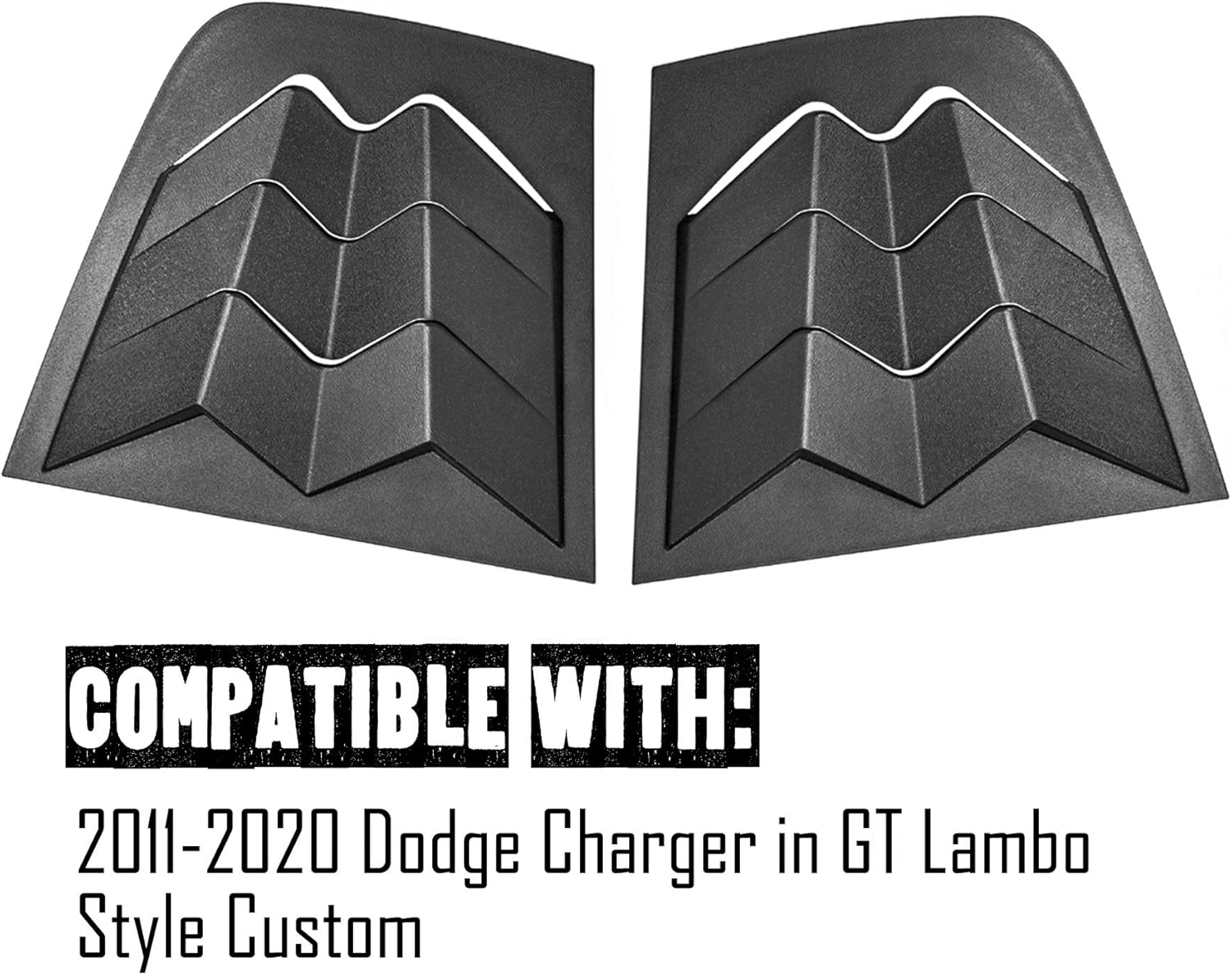 LE-JX Matte Black Rear+Side Window Louver Cover 2/Set Compatible with 2011-2021 Dodge Charger in GT Lambo Style Custom Fit All Weather ABS