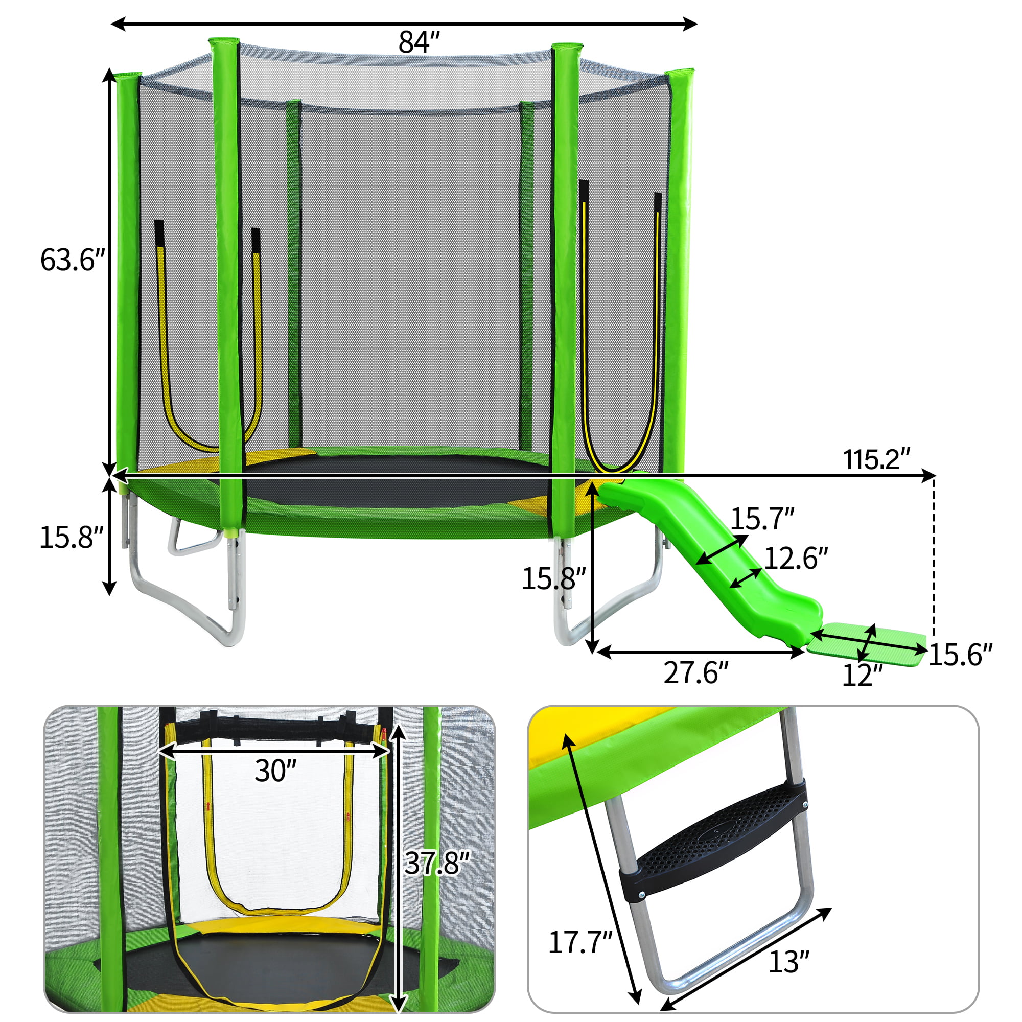 EUROCO 800LBS 7FT Kids Trampoline with Safety Enclosure Net, Indoor Outdoor Trampoline with Slide,Ladder,Spring Pad,All-Weather Trampolines (Age3-12) for 3-4 Kids, Easy Assembly Round Trampoline