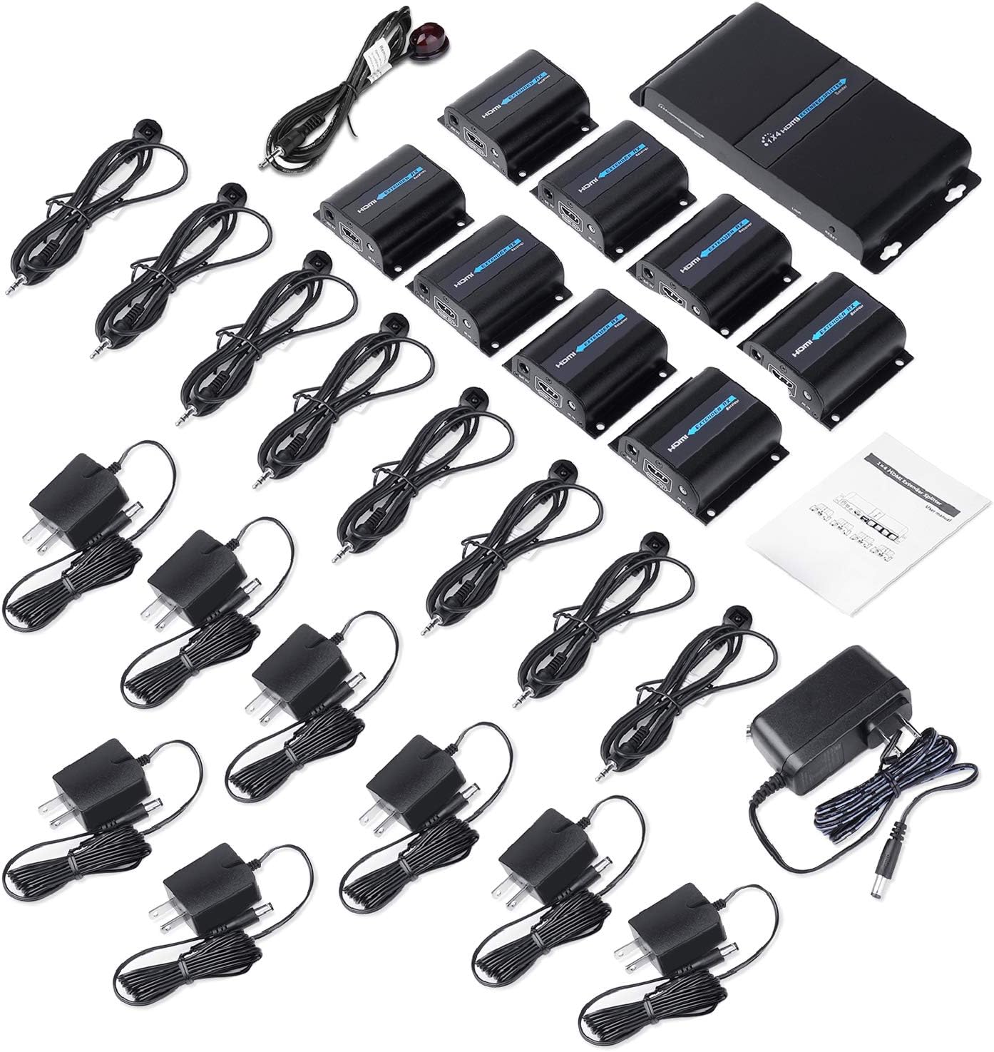 TNP HDMI Extender Splitter over Ethernet Cat6/Cat7 Cable w/ IR Remote Control Extension Support - Extend Long Distance HDMI Singal Distribution Kit Relay Hub Amplifier (8 Port - 1 Input 8 Outputs)