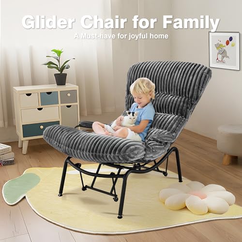 ovios Rocking Chair with Ottoman, Glider Chair with Foot Rest, Plush Corduroy Recliner with Arms, Comfy Lounge Chair for Living Room Bedroom Home, Grey