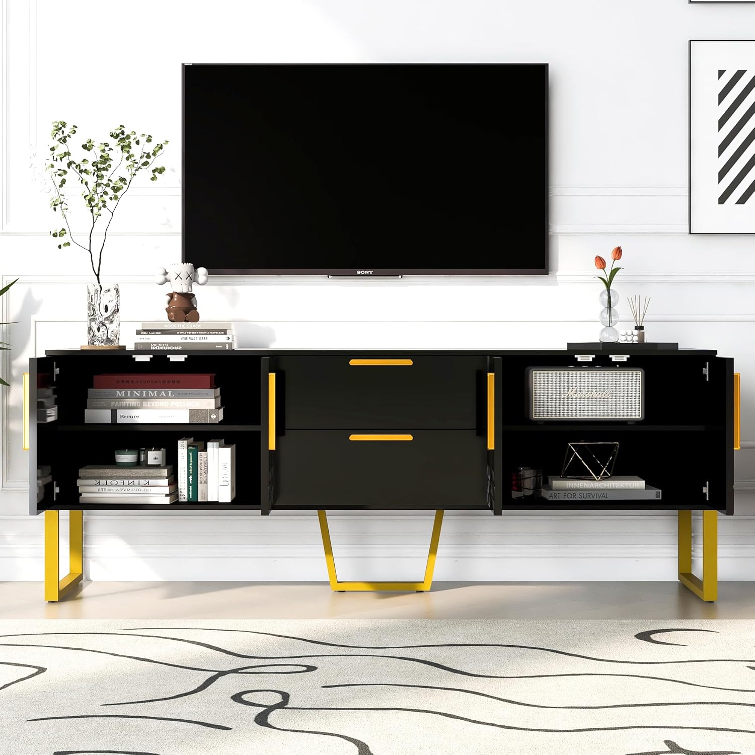 TV Stand for TVs up to 75 Inches, Television Stand with Drawer & Doors, Modern Entertainment Center Media Console for Living Room Bedroom Media Room, 66.9" x 15.7" x 25.2"