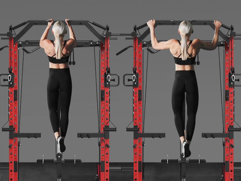 Mikolo Power Cage, Power Rack with Cable Crossover System, 1500LBS Squat Rack with LAT Pull Down System, Workout Cage with Pulley System for Fitness Home Gym