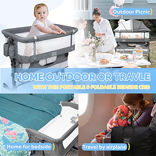 3 in 1 Baby Bassinet, Upgraded Beside Crib with 360° Highly Visible Mesh wall, Comfy Co-sleeper Bassinet with mattress, 5 Level Adjustable Height, Foldable & Portable BabyTravel Crib for Newborn, Grey