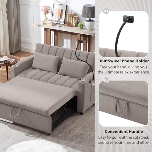 XD Designs 3 in 1 Convertible Single Sofa, Pull Out Sofa Bed Lounger Chair with Pillow and Adjust Backrest, Multi-Function Sleeper Chair Bed for Living Room or Apartment (Beige-3)