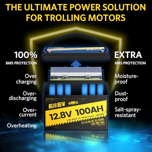 12V 100Ah Lithium Battery,Low-Temp Protection LiFePO4 Battery,Built-in100A BMS,15000+Deep Cycle,Rechargeable Lithium Iron Phosphate Batteries for Trolling Motors,Marine,RV,Camping,Home Energy