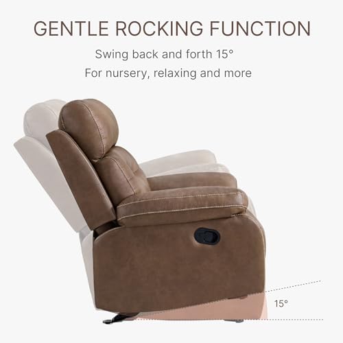 Leather Recliner Chair Manual Sofa Rocker for Adults with Overstuffed Arm for Living Room Bedroom Home Theater Seating, Brown