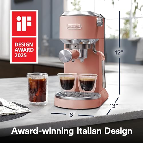 De'Longhi Dedica Duo Compact Espresso Machine - Cold Brew Coffee Maker with Milk Frother Wand- for Espresso, Hot & Iced Coffee, Cappuccinos, Lattes & Home Barista Brewing, Stainless Steel