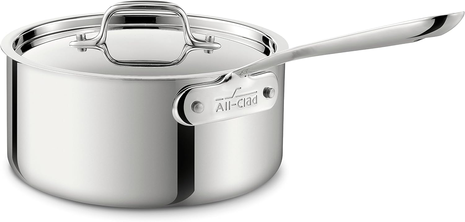 All-Clad D3 Fry Lid, 10 Inch Pan, Dishwasher Safe Stainless Steel Cookware, Silver, 10-Inch & Stainless Steel Tri-Ply Bonded Dishwasher Safe Sauce Pan with Lid, Cookware, 3-Quart, Silver