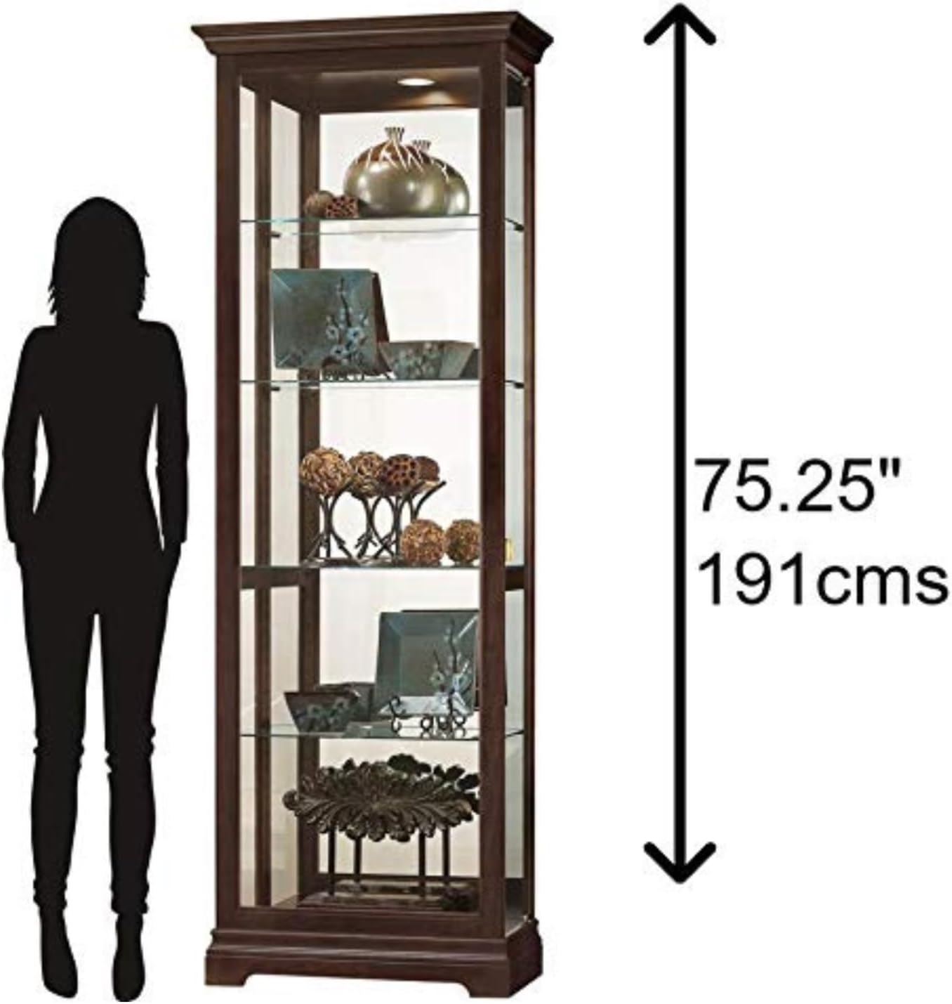 Howard Miller Brantley Curio Cabinet 680-671 – Espresso Finish, Vertical Home Decor, Four Glass Shelves, Five Level Display Case, No Reach Light, Sliding Doors
