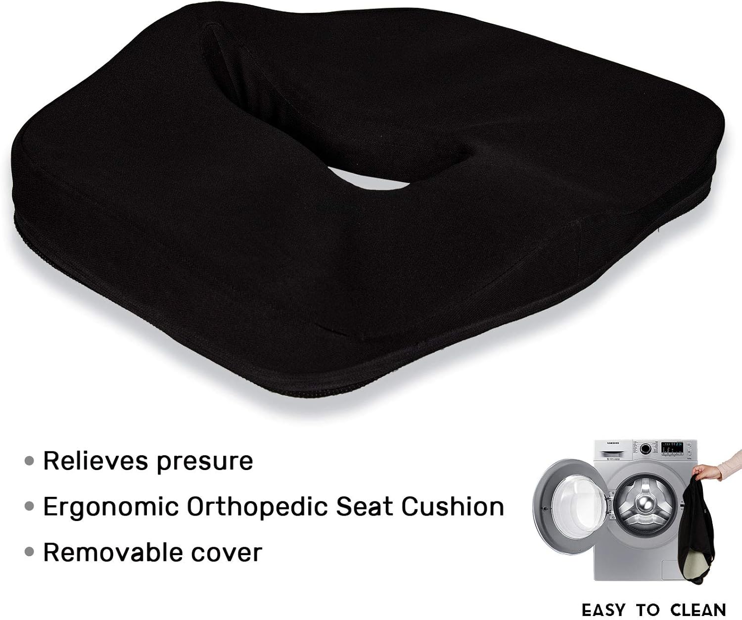 Office Chair Seat Cushion Comfortable Memory Foam Desk Chair Cushion Car Coccyx Seat Cushion Wheelchair Memory Foam Pillow with Anti-Slip Bottom Relieves Back, Hip, Tailbone, Sciatica Pain, Black