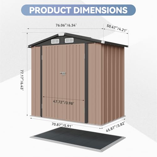 8'x4' Shed Galvanized Steel Storage Sheds with Triple Doors Weatherproof Outdoor Utility Sheds, Dual Lock Lean to Shed with Sloped Roof for Mower, Bike, Generator, Garden Tools (Black)
