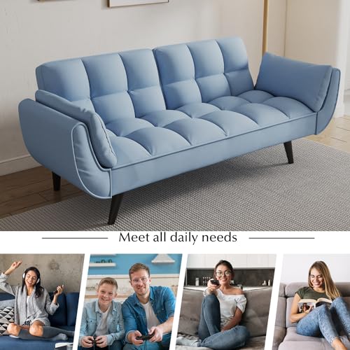 74" Modern Velvet Convertible Sleeper Folding Futon Couch Sofa Bed Adjustable Backrest Memory Foam Couch Double Loveseat Sofa for Compact Living Space,Dorm,Game Studio, Apartment, Bedroom (Black)