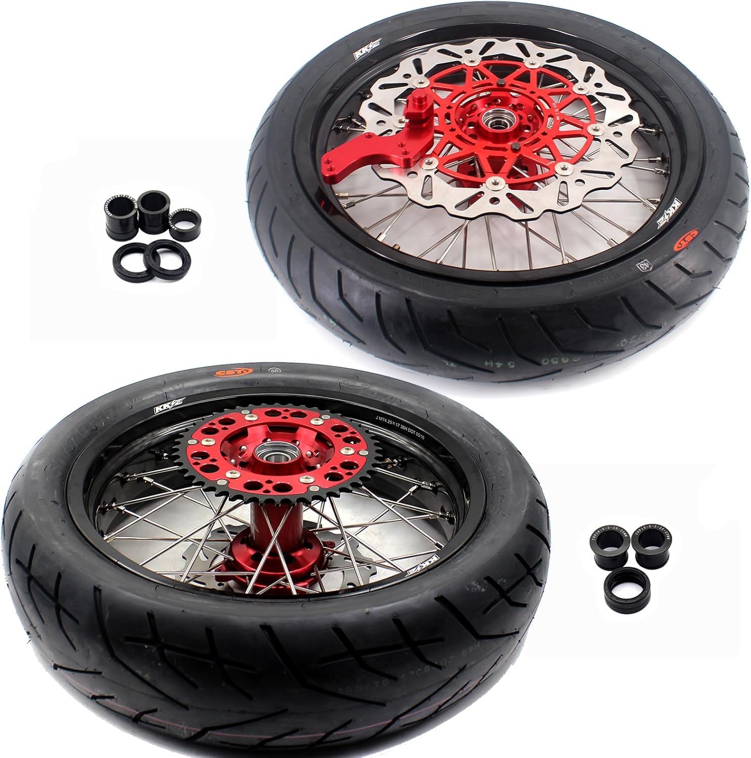 KKE 3.5" / 4.25 * 17 Rim Fit for CRF250R 2014 CRF450R 2013-2023 CRF450RL 2019-2023 Supermoto Wheels CST Tires Red Hub Discs